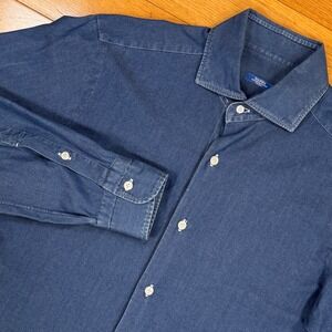 Barba Napoli Mens Chambray Denim Shirt Blue Cotton Made in Italy Size Medium
